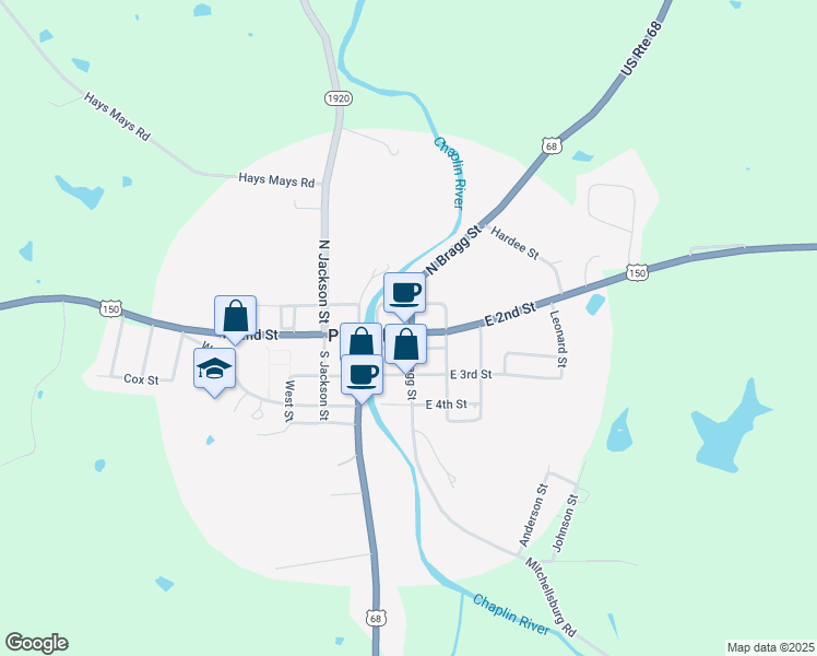 map of restaurants, bars, coffee shops, grocery stores, and more near 204 South Bragg Street in Perryville