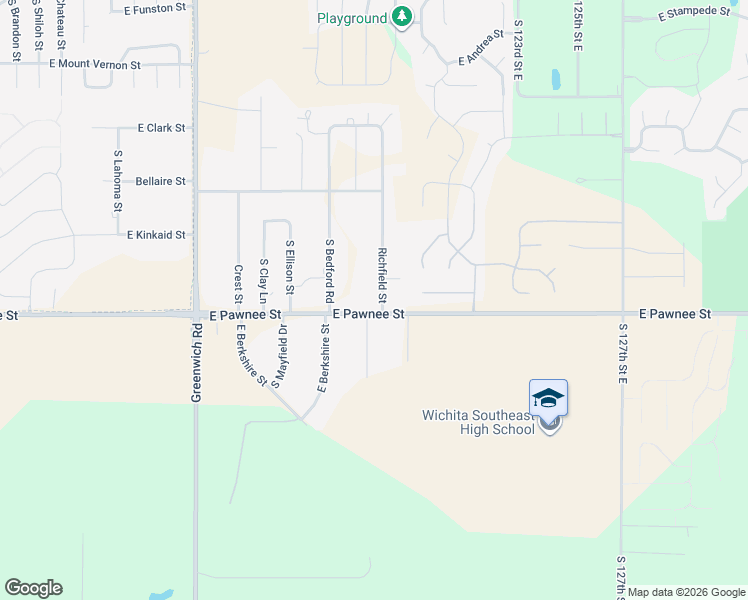 map of restaurants, bars, coffee shops, grocery stores, and more near 11776-11898 E Pawnee St in Wichita