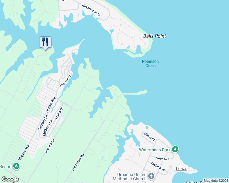 map of restaurants, bars, coffee shops, grocery stores, and more near 953 Lord Mott Road in Urbanna