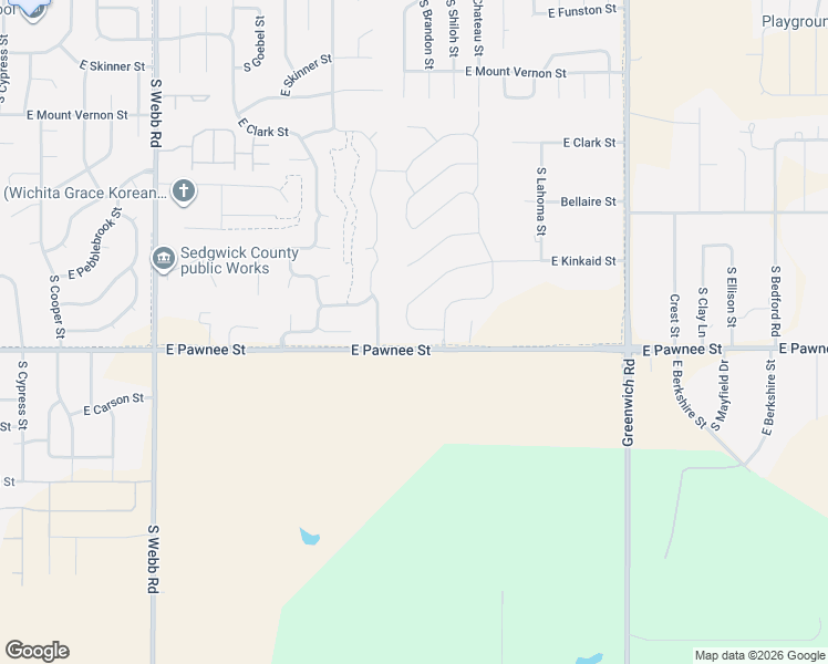 map of restaurants, bars, coffee shops, grocery stores, and more near 10354 East Pawnee Street in Sedgwick County