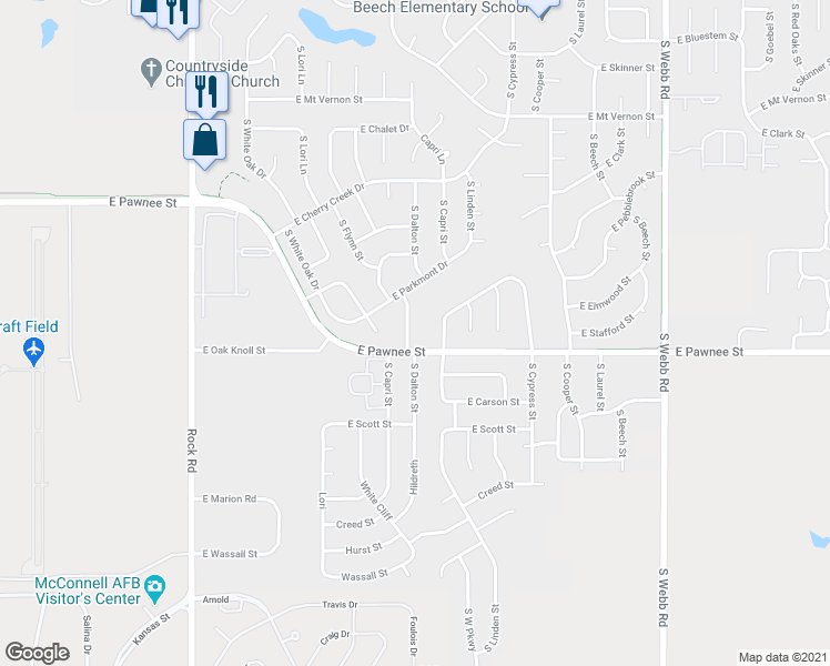 map of restaurants, bars, coffee shops, grocery stores, and more near 2342 South Dalton Street in Wichita
