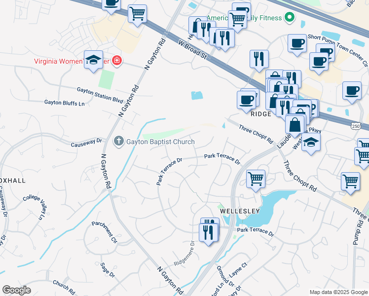 map of restaurants, bars, coffee shops, grocery stores, and more near 3805 Candlebrook Court in Richmond