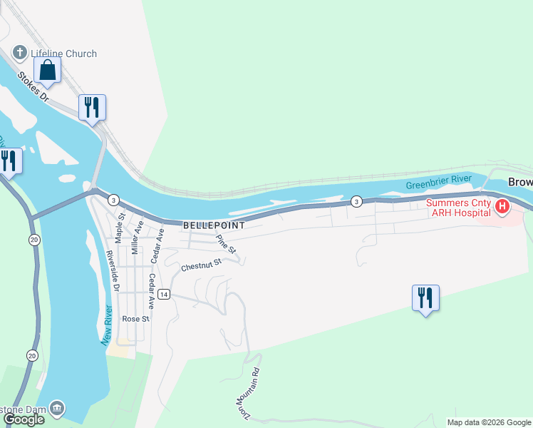 map of restaurants, bars, coffee shops, grocery stores, and more near 780 Greenbrier Dr in Hinton