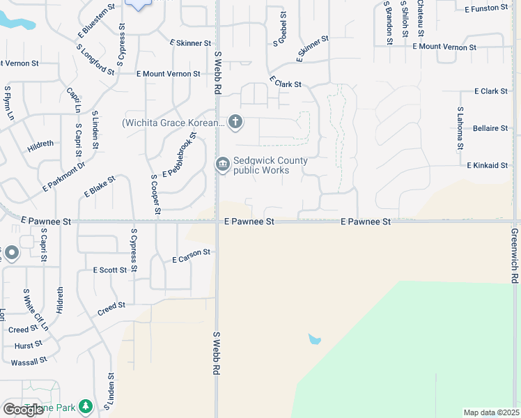 map of restaurants, bars, coffee shops, grocery stores, and more near 2359 South Goebel Circle in Wichita