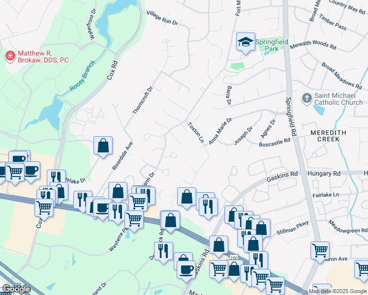 map of restaurants, bars, coffee shops, grocery stores, and more near 10801 Rimbey Court in Glen Allen