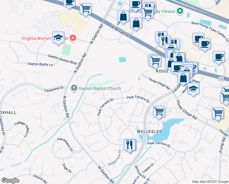 map of restaurants, bars, coffee shops, grocery stores, and more near 3805 Candlebrook Court in Richmond