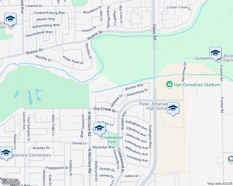 map of restaurants, bars, coffee shops, grocery stores, and more near 749 Parkston Court in Modesto
