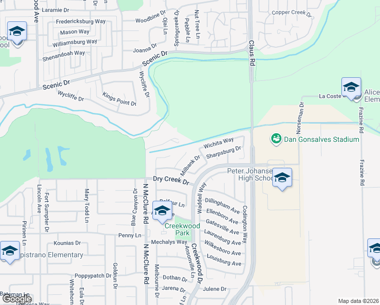 map of restaurants, bars, coffee shops, grocery stores, and more near 749 Parkston Court in Modesto