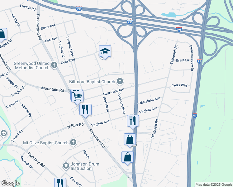 map of restaurants, bars, coffee shops, grocery stores, and more near 1303 New York Avenue in Glen Allen