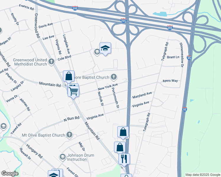 map of restaurants, bars, coffee shops, grocery stores, and more near 1303 New York Avenue in Glen Allen