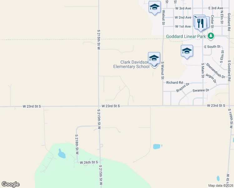 map of restaurants, bars, coffee shops, grocery stores, and more near 2434 South 215th Street West in Goddard