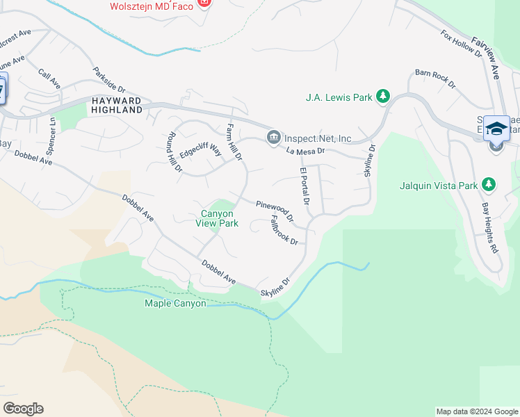map of restaurants, bars, coffee shops, grocery stores, and more near 3435 Pinewood Drive in Hayward