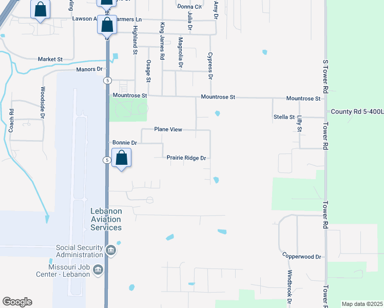 map of restaurants, bars, coffee shops, grocery stores, and more near 461 Prairie Ridge Drive in Lebanon