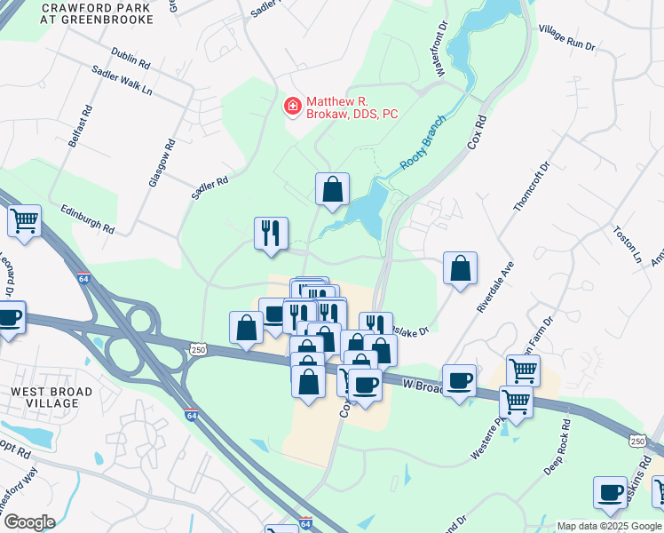 map of restaurants, bars, coffee shops, grocery stores, and more near 4201 Dominion Boulevard in Glen Allen