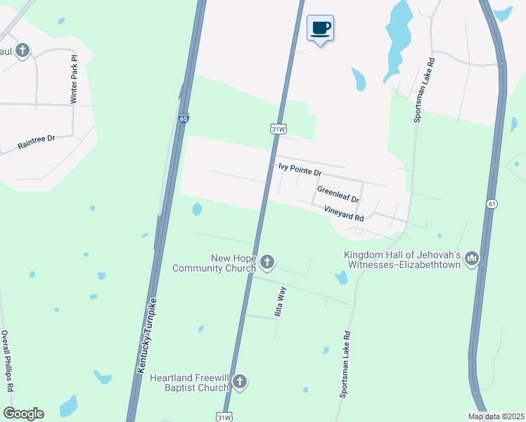 map of restaurants, bars, coffee shops, grocery stores, and more near 3100 South Dixie Highway in Elizabethtown