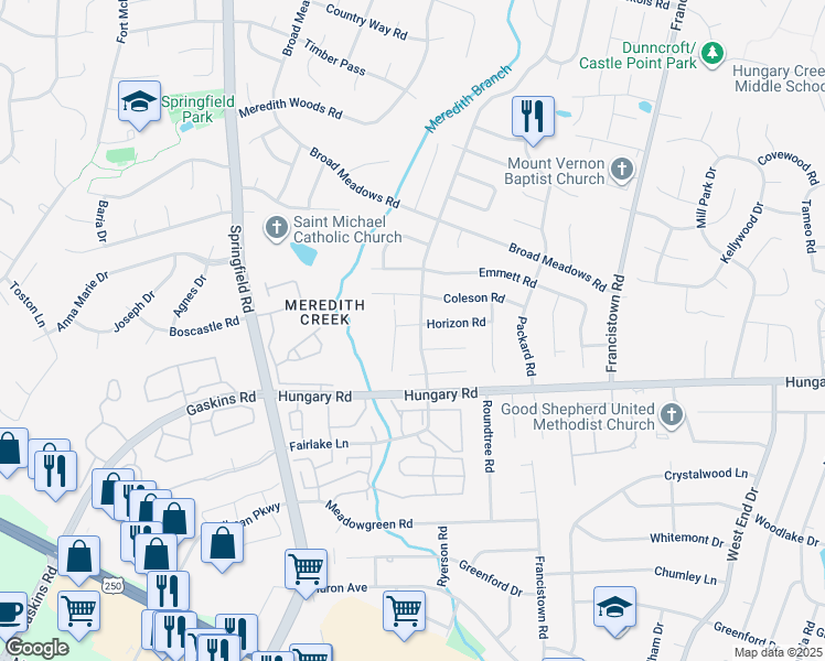 map of restaurants, bars, coffee shops, grocery stores, and more near 4612 Fairlake Lane in Glen Allen