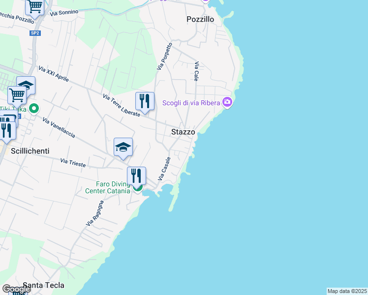 map of restaurants, bars, coffee shops, grocery stores, and more near 30 Via Casale in Acireale