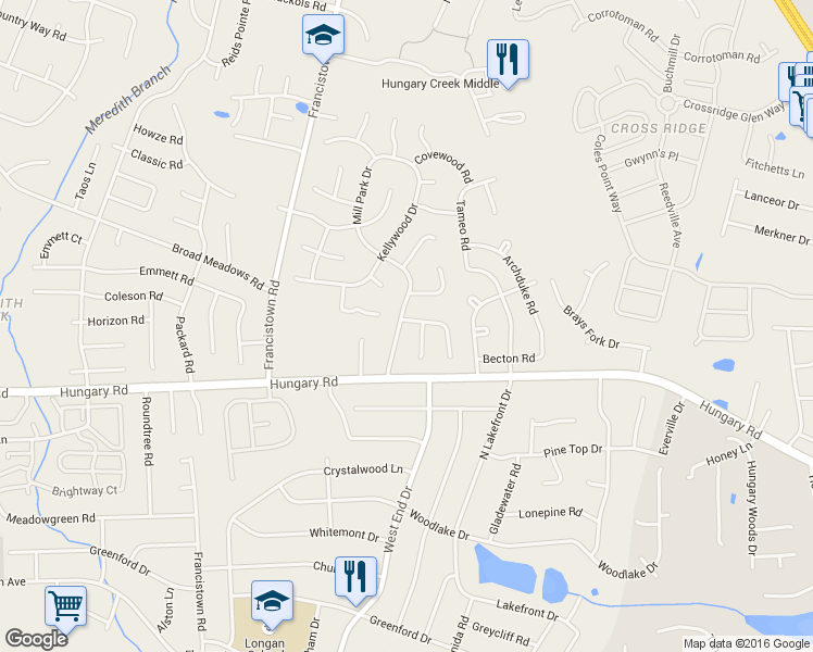 map of restaurants, bars, coffee shops, grocery stores, and more near 4613 Mill Park Drive in Glen Allen