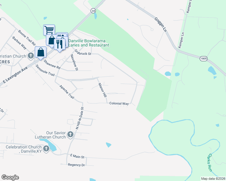 map of restaurants, bars, coffee shops, grocery stores, and more near 111 Patrick Henry Court in Danville