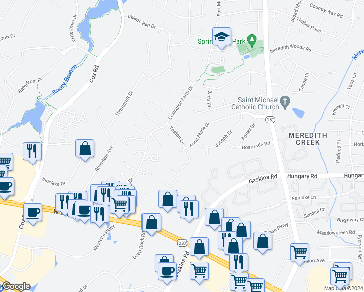 map of restaurants, bars, coffee shops, grocery stores, and more near 10800 Anna Marie Way in Glen Allen