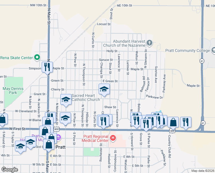 map of restaurants, bars, coffee shops, grocery stores, and more near 614 Stout Street in Pratt