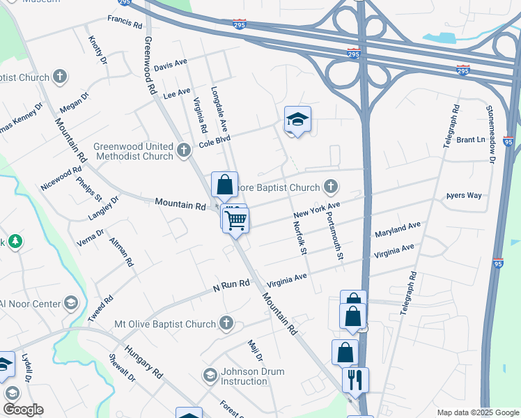 map of restaurants, bars, coffee shops, grocery stores, and more near 1417 Rhode Island Avenue in Glen Allen