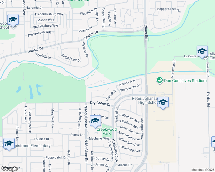 map of restaurants, bars, coffee shops, grocery stores, and more near 749 Parkston Court in Modesto