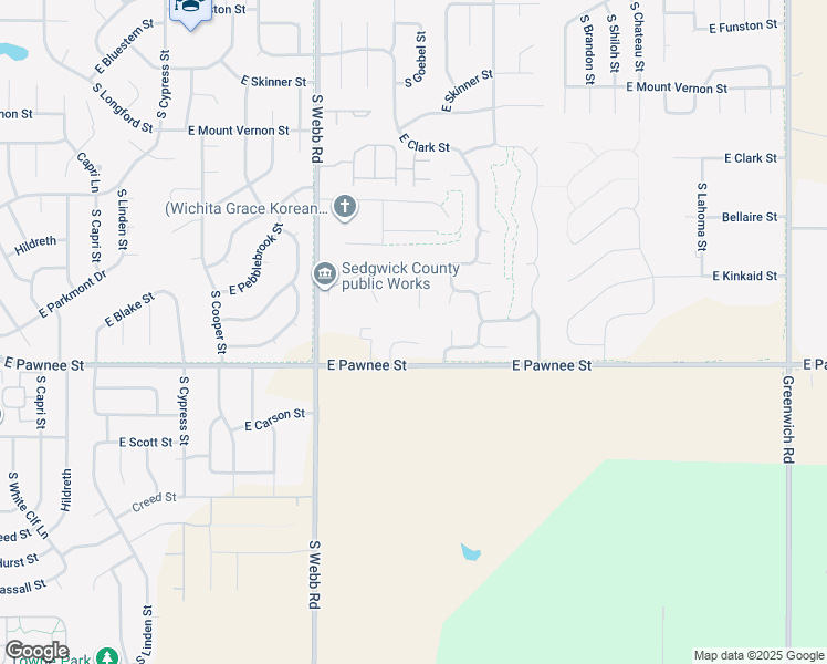 map of restaurants, bars, coffee shops, grocery stores, and more near 9904 East Kinkaid Circle in Wichita