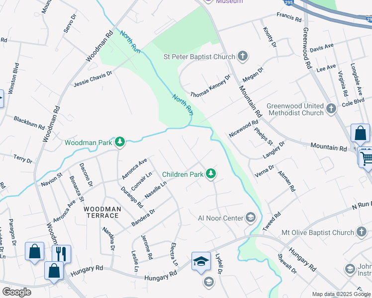 map of restaurants, bars, coffee shops, grocery stores, and more near 9724 Cedar Grove Way in Henrico