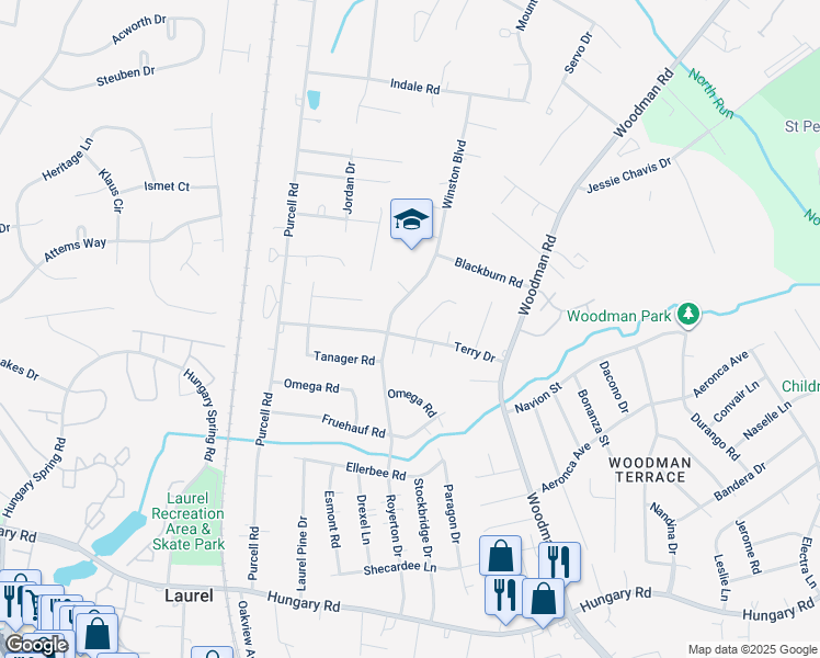 map of restaurants, bars, coffee shops, grocery stores, and more near 10100 Kexby Road in Richmond