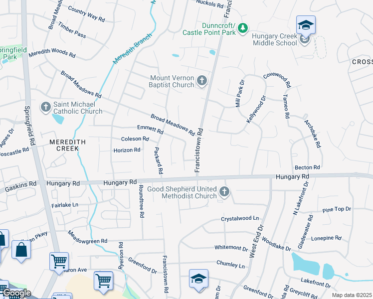 map of restaurants, bars, coffee shops, grocery stores, and more near 4617 Emmett Road in Glen Allen