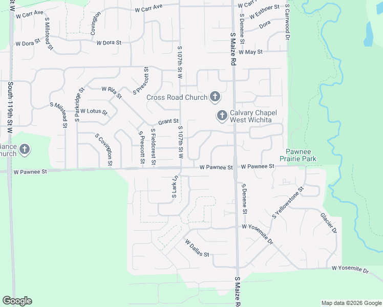 map of restaurants, bars, coffee shops, grocery stores, and more near 2312 South Westgate Street in Wichita