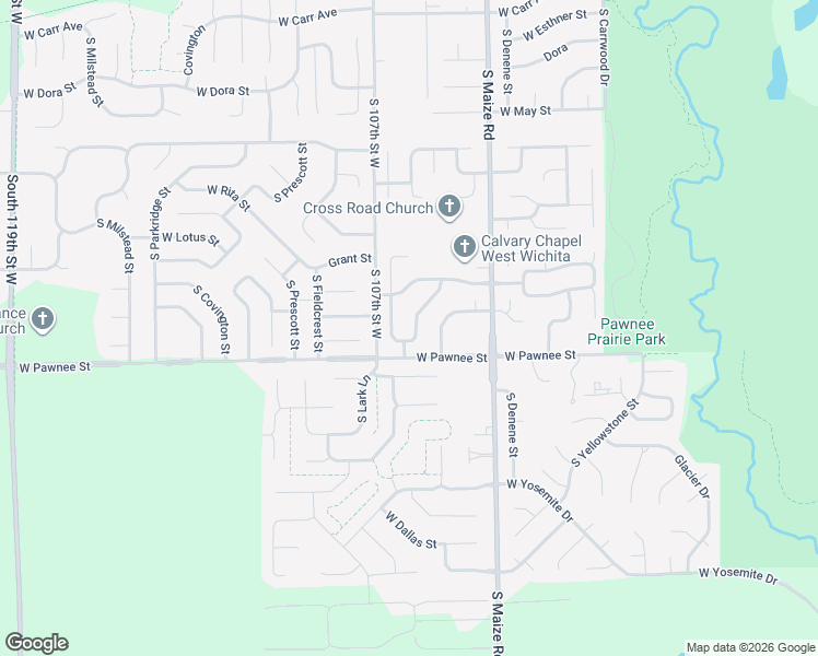 map of restaurants, bars, coffee shops, grocery stores, and more near 2312 South Westgate Street in Wichita