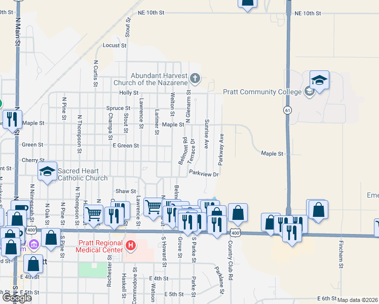 map of restaurants, bars, coffee shops, grocery stores, and more near 559 Belmont Road in Pratt