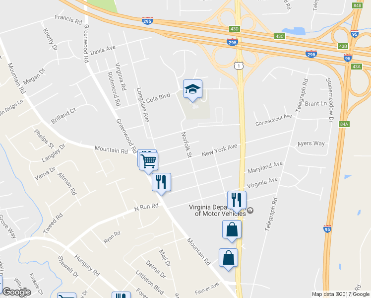 map of restaurants, bars, coffee shops, grocery stores, and more near 1401 Rhode Island Avenue in Glen Allen