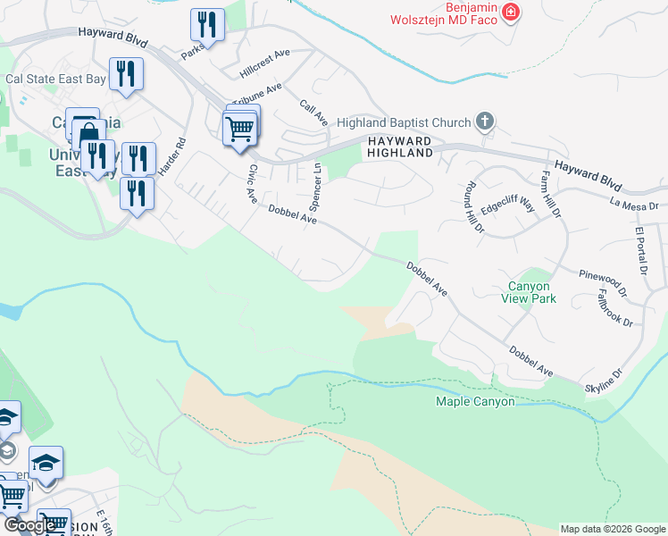map of restaurants, bars, coffee shops, grocery stores, and more near 27765 Klaus Court in Hayward