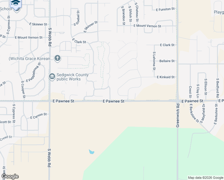 map of restaurants, bars, coffee shops, grocery stores, and more near 2310 South Cranbrook Street in Wichita
