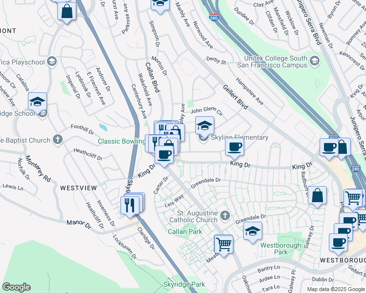 map of restaurants, bars, coffee shops, grocery stores, and more near 359 Shipley Avenue in Daly City