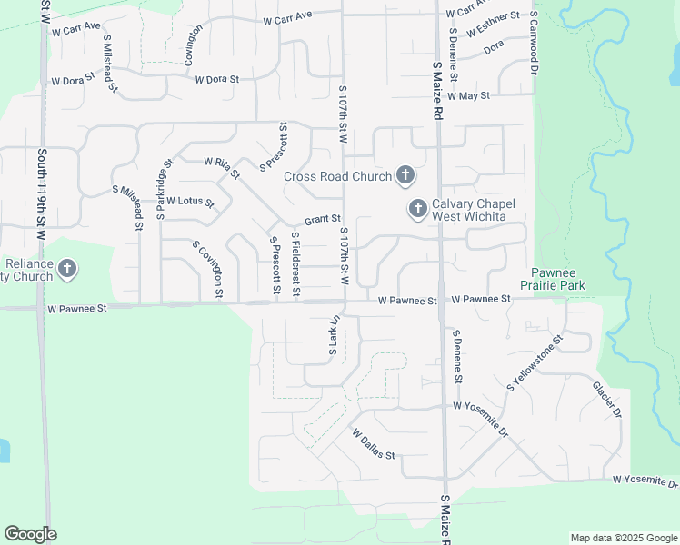 map of restaurants, bars, coffee shops, grocery stores, and more near 10801 West Stafford Street in Wichita