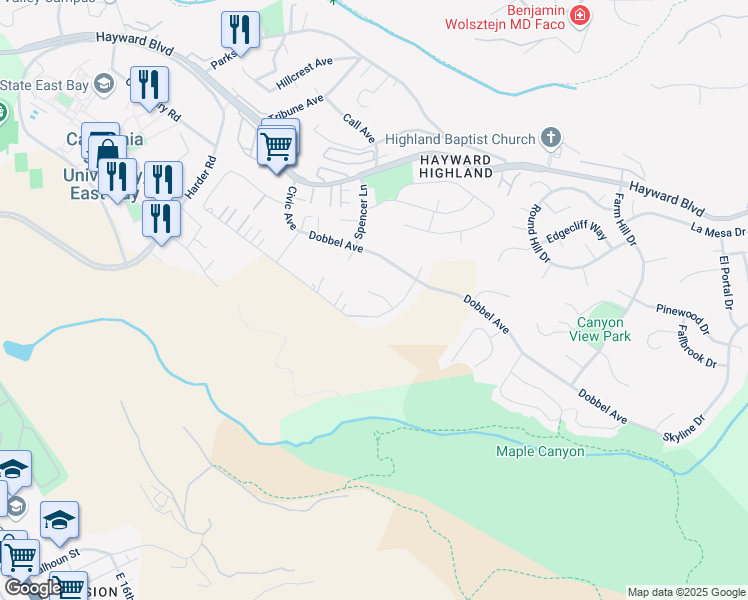 map of restaurants, bars, coffee shops, grocery stores, and more near 27719 Klaus Court in Hayward