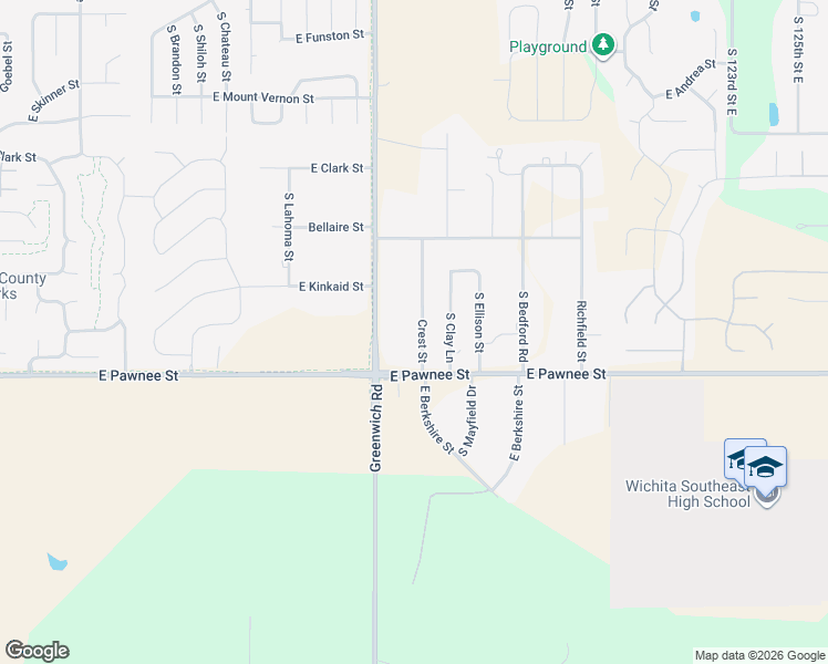 map of restaurants, bars, coffee shops, grocery stores, and more near 2220-2318 Crest Street in Wichita