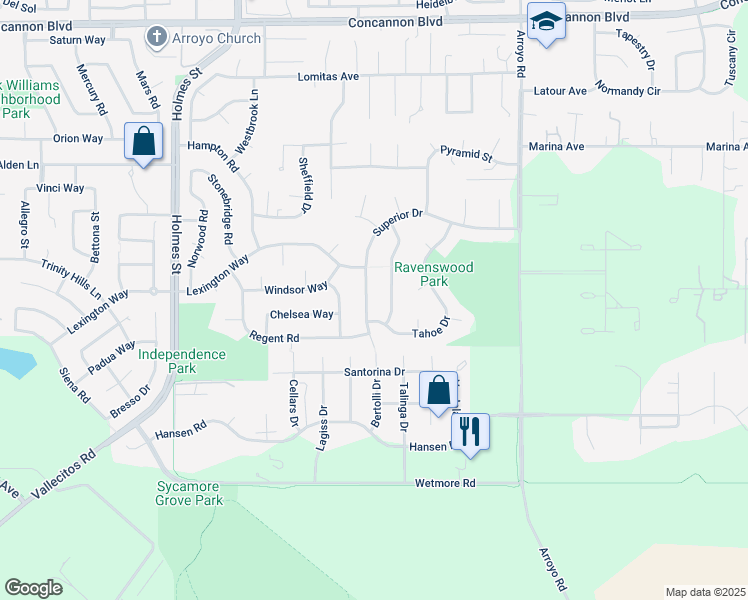 map of restaurants, bars, coffee shops, grocery stores, and more near 2858 Superior Drive in Livermore