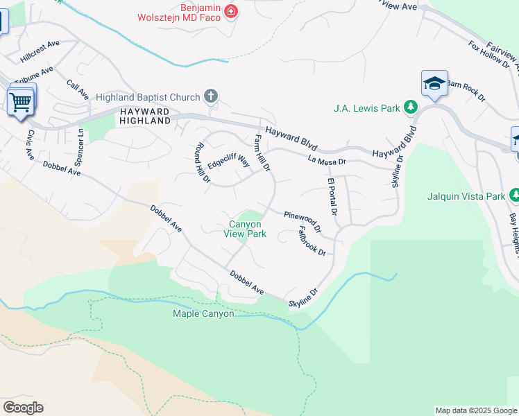 map of restaurants, bars, coffee shops, grocery stores, and more near 3389 Pinewood Court in Hayward