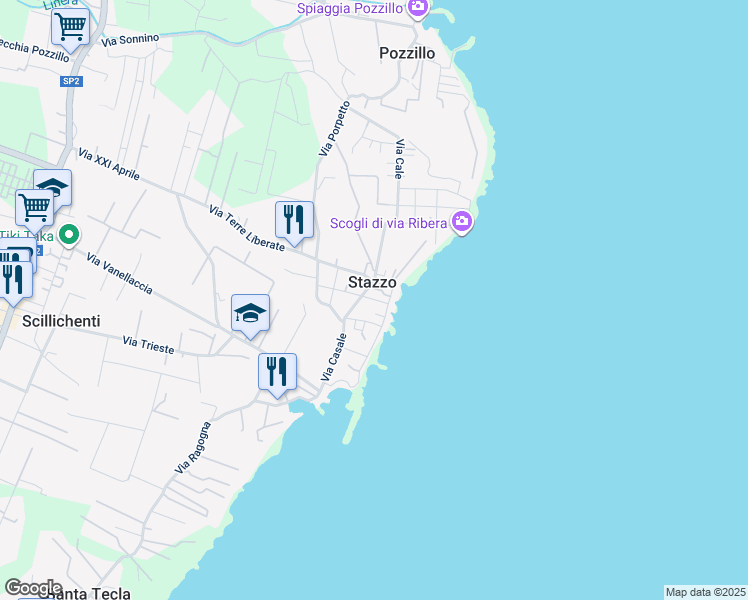 map of restaurants, bars, coffee shops, grocery stores, and more near 30 Via Casale in Stazzo
