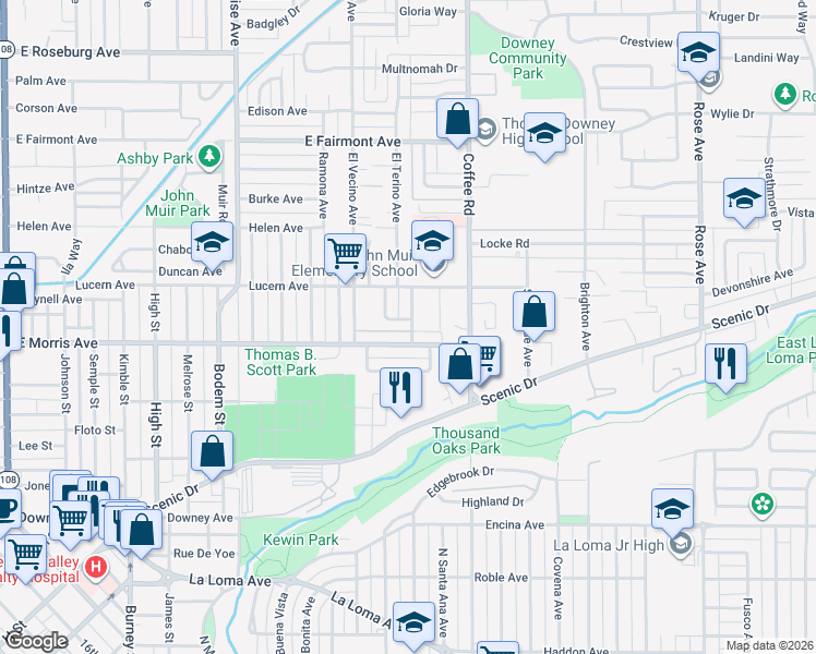 map of restaurants, bars, coffee shops, grocery stores, and more near 501 Esgar Avenue in Modesto