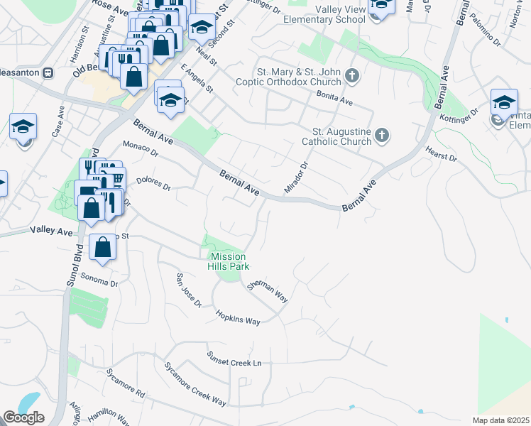 map of restaurants, bars, coffee shops, grocery stores, and more near 4726 Arlene Place in Pleasanton