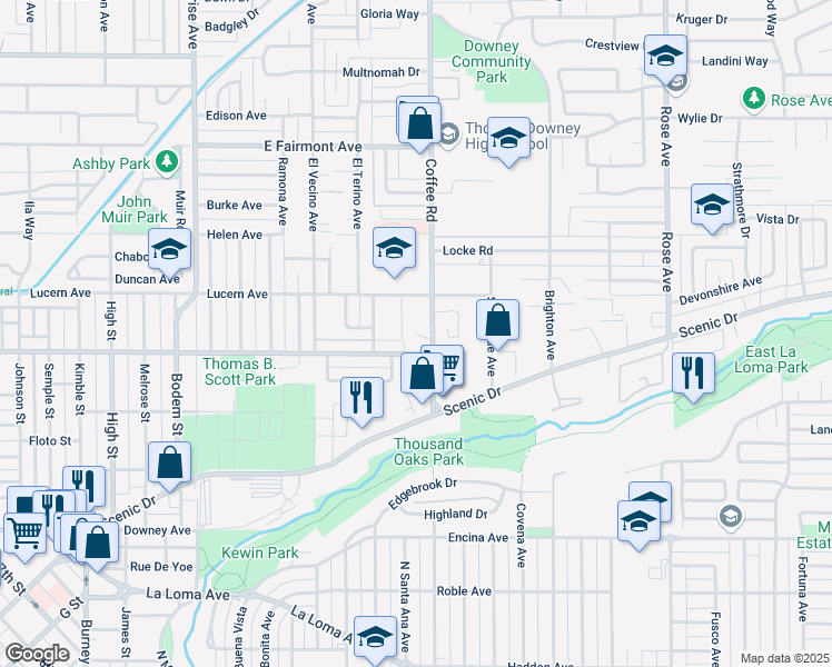 map of restaurants, bars, coffee shops, grocery stores, and more near 522 Milo Road in Modesto