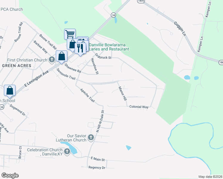 map of restaurants, bars, coffee shops, grocery stores, and more near 152 Wetherburn Court in Danville