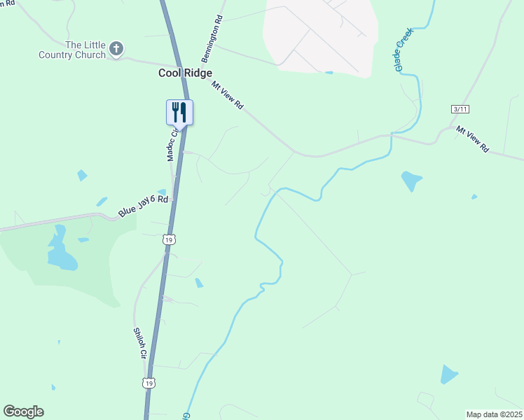 map of restaurants, bars, coffee shops, grocery stores, and more near 204 Glade Creek Estates in Cool Ridge