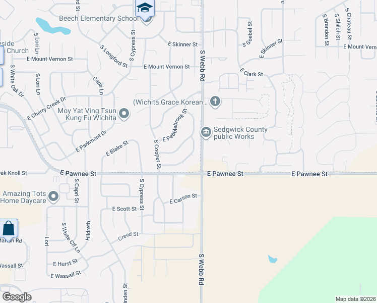 map of restaurants, bars, coffee shops, grocery stores, and more near 9510 East Stafford Street in Wichita